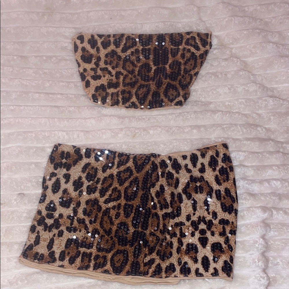SHEIN Brown Tan Sequin Mini Skirt Set